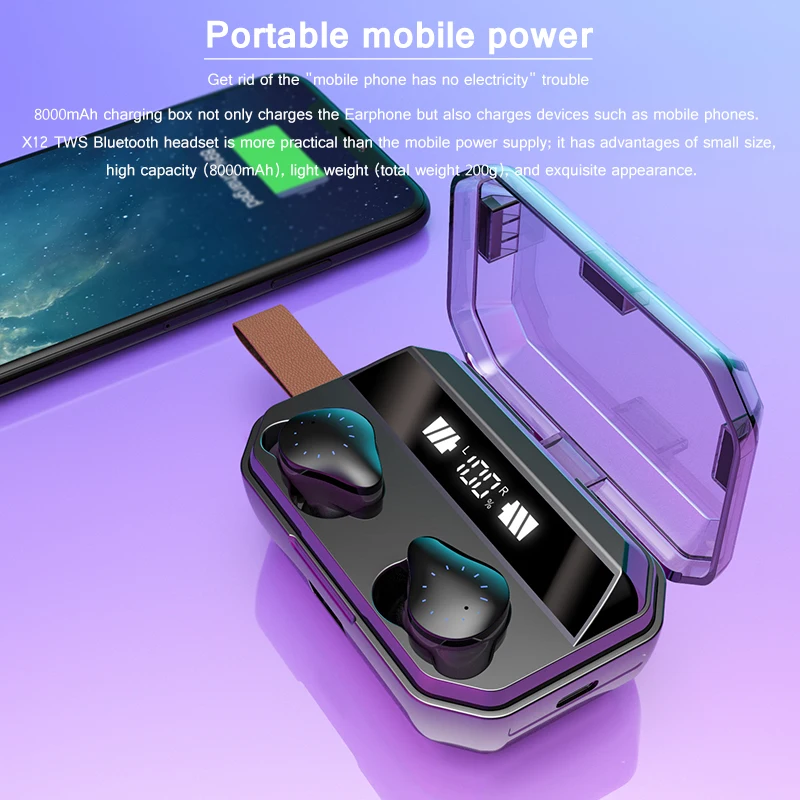 X12 TWS Bluetooth наушники стерео HIFI бас объемный звук IPX7 водонепроницаемый Bluetooth 5,0 чип 8000 мАч батарея беспроводные наушники