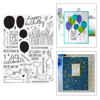 

2020 New Hot Birthday Party Sentiment Stamps and Wine Glass Candle Balloon Metal Cutting Dies Scrapbooking Foil For Card Making