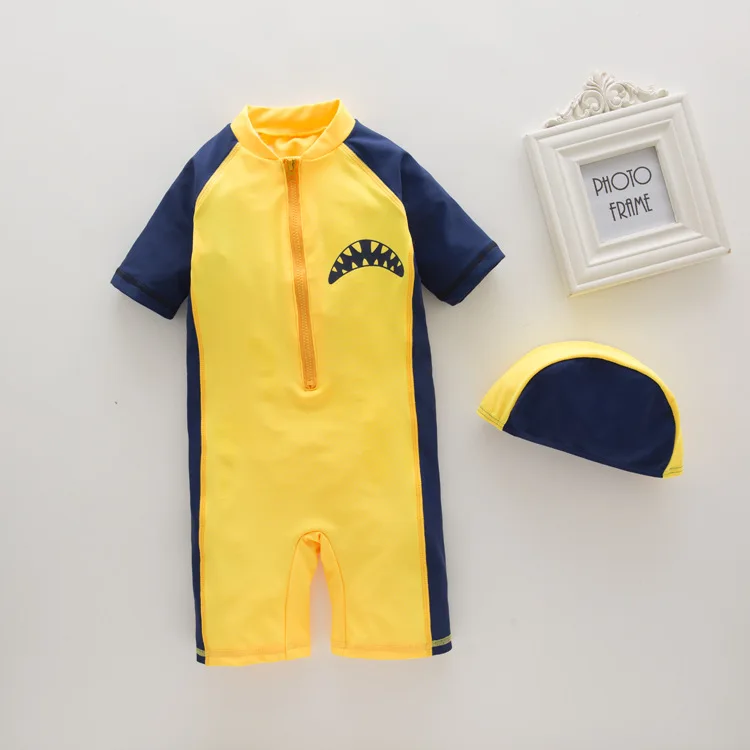 

Men's One-piece Swimming Suit Yellow Shark-KID'S Swimwear Hot Springs Clothing