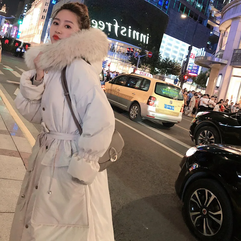 

INS down Jacket Cotton-padded Clothes Women's Mid-length 2018 Winter New Style Korean-style down Coat Waist Hugging over-the-Kne