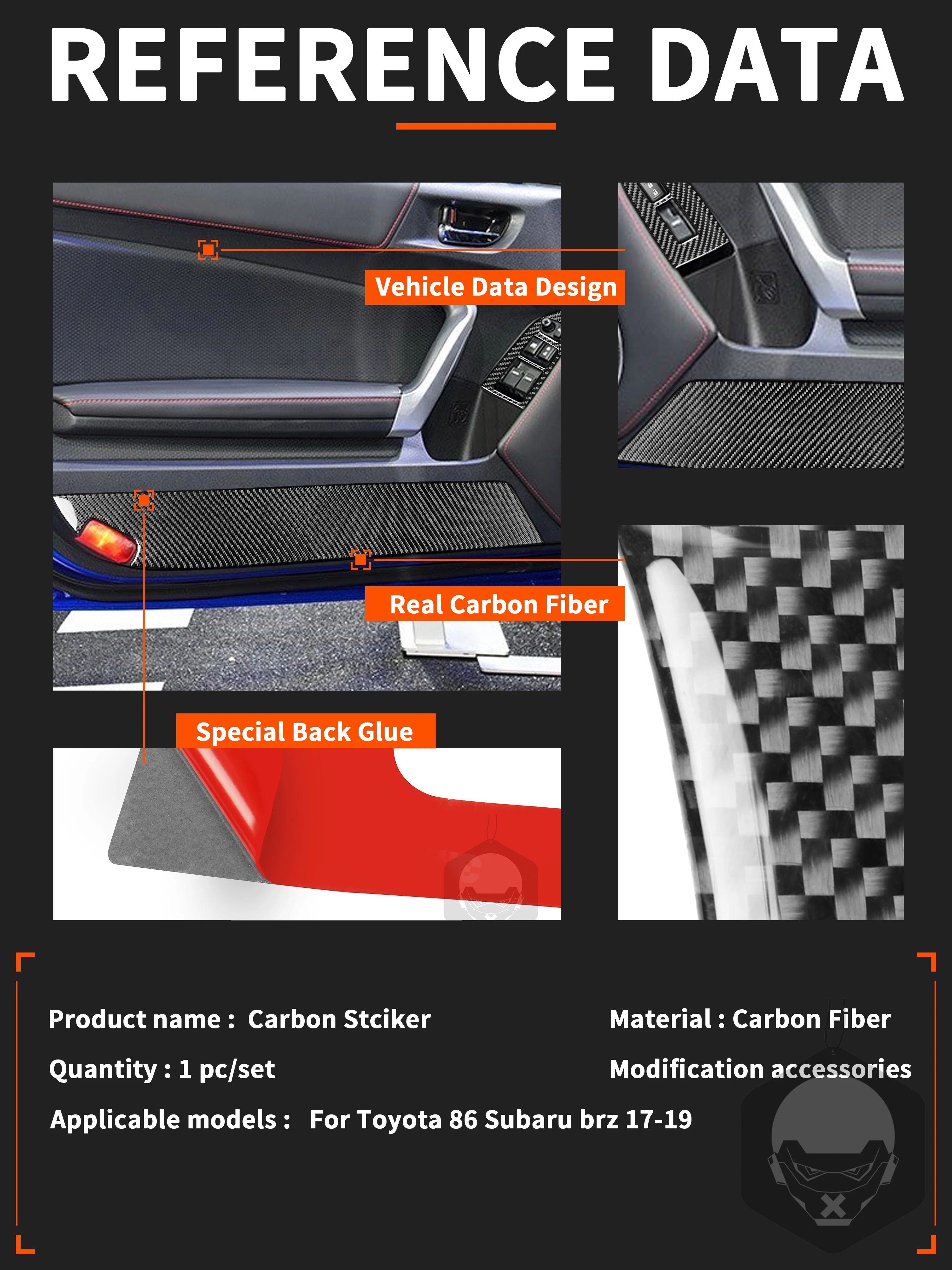 For Toyota 86 Subaru BRZ 2017-2019 Black Carbon Fiber Stickers Reflector Panel Window Lift Control Set Interiors Car Accessories