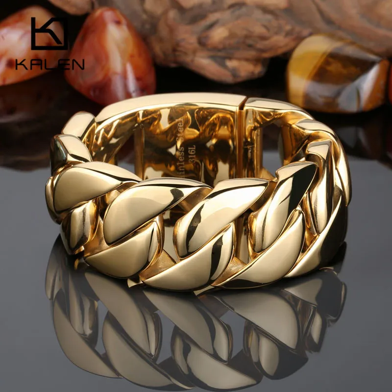 

High Quality 316 Stainless Steel Italy Gold Bracelet Bangle Men's Heavy Chunky Link Chain Bracelet Fashion Jewelry Gifts