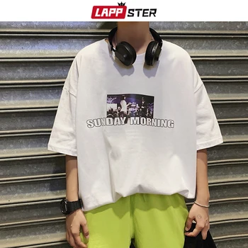 

LAPPSTER Men Graphic Print Tshirts 2020 Summer O-Neck Man White Letter Japnese Streetwear T Thirt Male Loose Korean 5XL Tops Tee