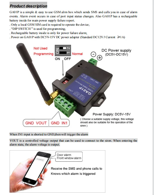 Alarme SMS Qiilu, système d'alarme GSM, GA01P GSM Mini alerte de panne de  courant à distance intelligente SMS sécurité d'alarme d'appel 