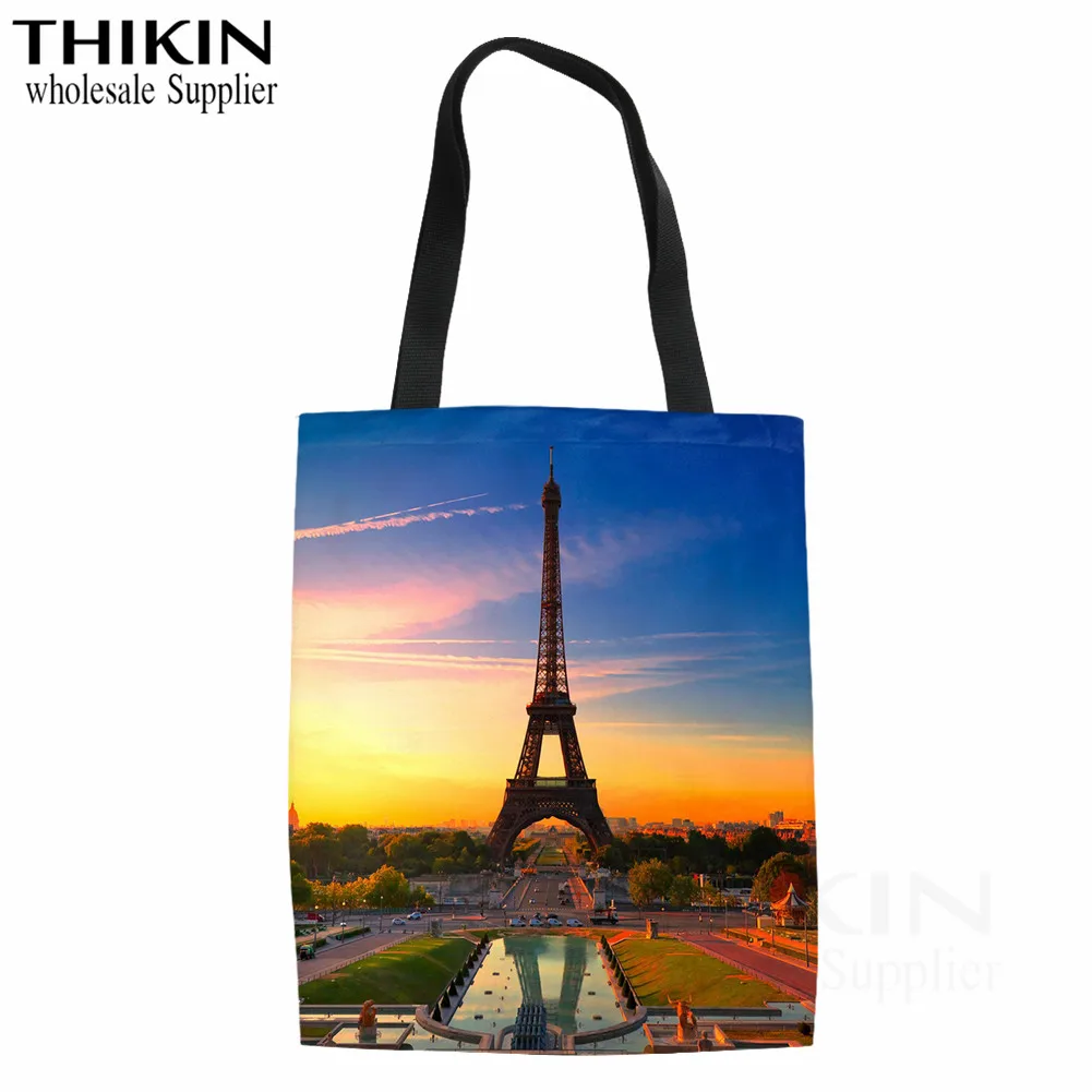 Женская сумка-тоут с принтом Эйфелевой башни, модная женская дизайнерская Холщовая Сумка на плечо, высокое качество, женская летняя пляжная сумка