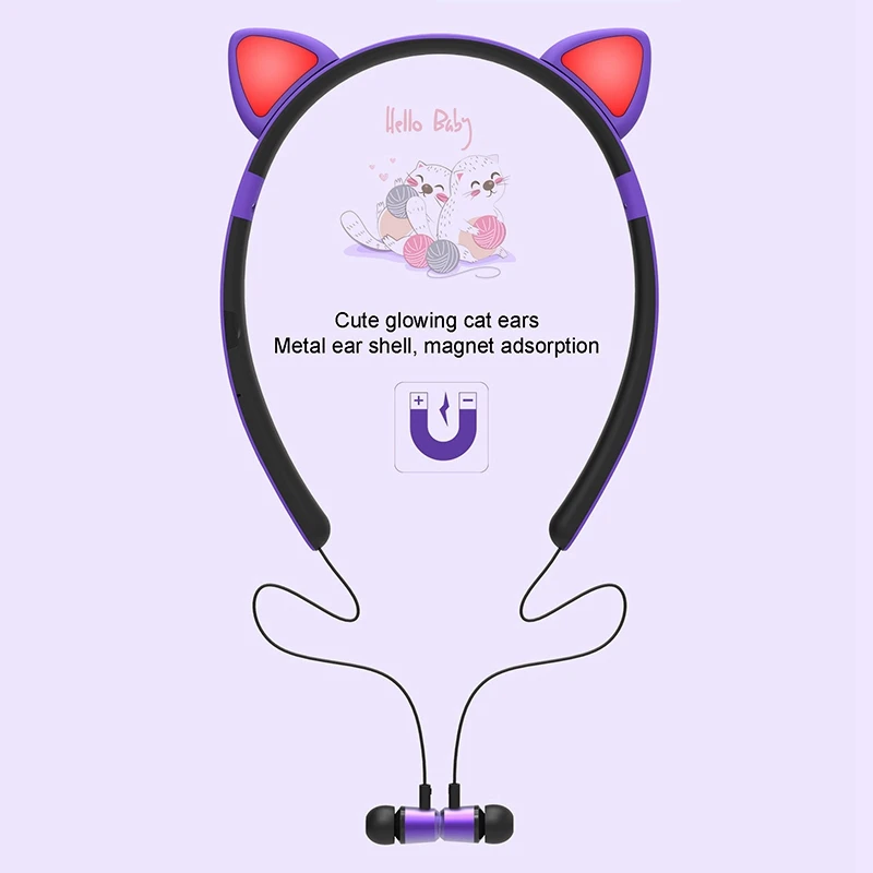 Bluetooth Wireless Cute Cat Ear Headphones with Mic LED Light Flashing Glowing On Ear Stereo Headset