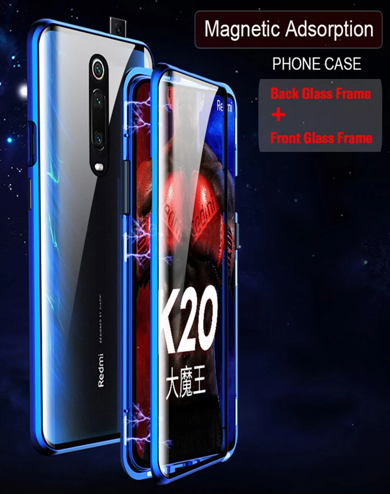 Для Xiao mi Red mi K20 Pro Чехол Металлическая магнитная двухсторонняя, для стекла+ металлический чехол-бампер для телефона для Xiaomi Redmi Note 7 mi 9T SE чехол