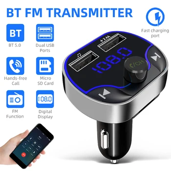 

VicTsing Bluetooth FM Transmitter Bluetooth 5.0 Car Radio Audio Adapter with Dual USB MP3 Player Car Charger for Hands-free Call