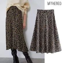 Увядшая английская элегантная винтажная юбка миди с принтом маргаритки и высокой талией с поясом Женская юбка faldas mujer moda длинные юбки для женщин