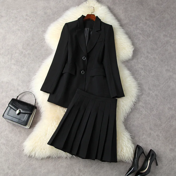 

European and American women's wear new autumn 2022 Long-sleeved single-breasted jacket suit collar Pleated skirt Fashion suits