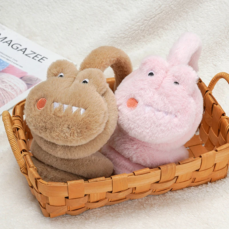 Cute Plush Warm Earmuffs For Girls Kids Dinosaur Riding Earmuffs Winter