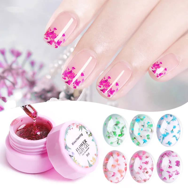 6Colors Natural Dried Flowers Fairy Nail Gel Polish DIY Floral UV Gel Varnish Soak Off Dry Flower Manicure Nail Art Gel Glue 8ML