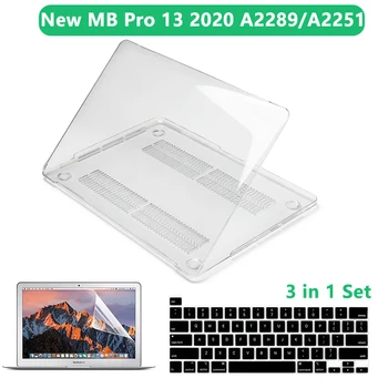 

Crystal clear case For macbook New Pro 13 2020 A225 A2289 with touch bar +free keyboard cover +screen film