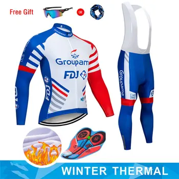 

Moxilyn 2019 GROUPAMA FDJ Team Cycling Jersey and 9D Bike Long Set Ropa Ciclismo Mens Winter Fleece Warm Cycling Clothing Mens