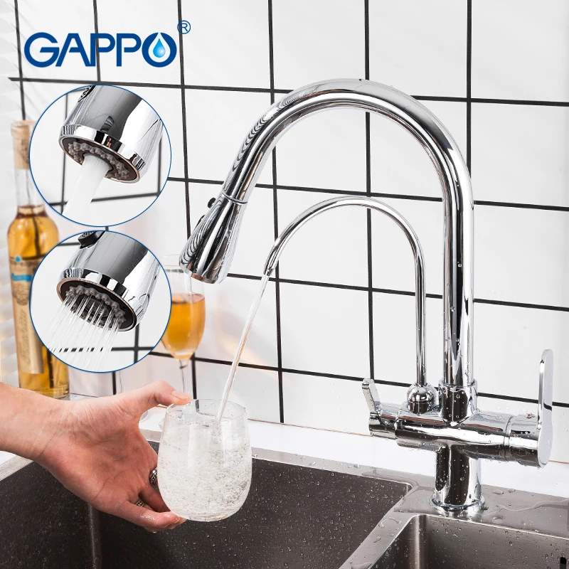 

GAPPO Black Faucet Filtered Crane For Kitchen Pull Out Spray 360 Rotation Water Filter Tap Three Ways Sink Mixer Kitchen Faucet