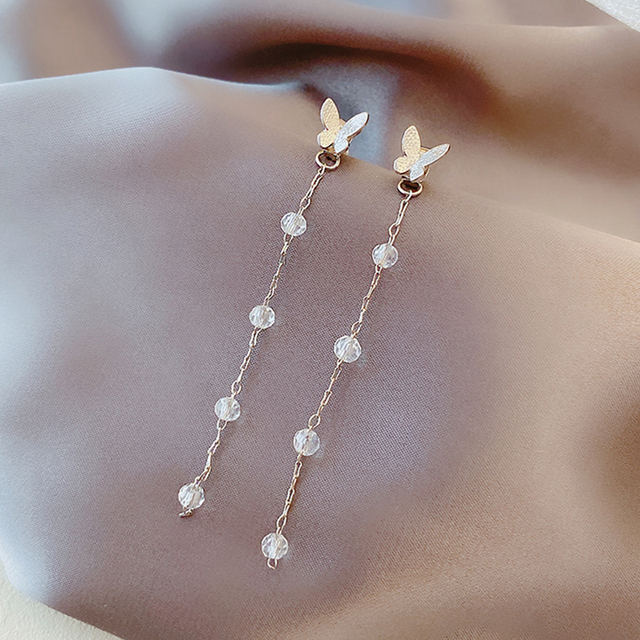 Gold Color Bar Long Thread Tassel Drop Earrings for Women Glossy Arc Geometric Korean Fashion Jewelry Hanging Pendientes