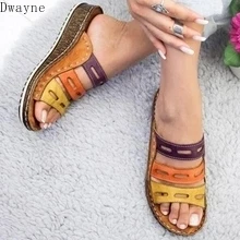 

2020 new Korean version of the wedge with color matching casual thick bottom comfortable wild slippers women