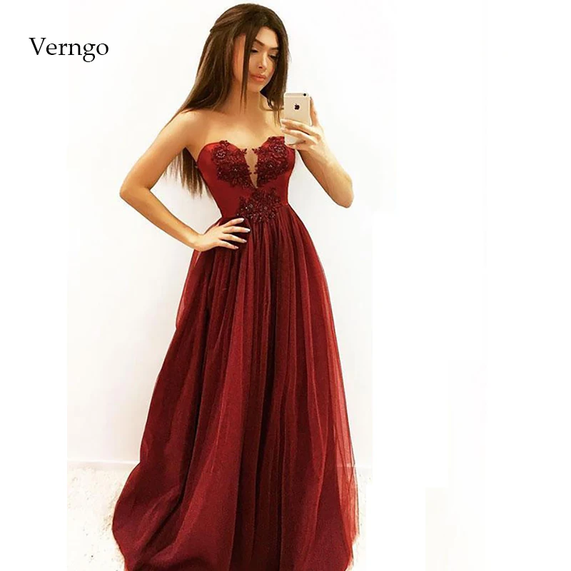 

Verngo Organza Evening Dress Appliques Satin Formal Party Dress Prom Gown Evening Dresses Long Suknie Wieczorowe