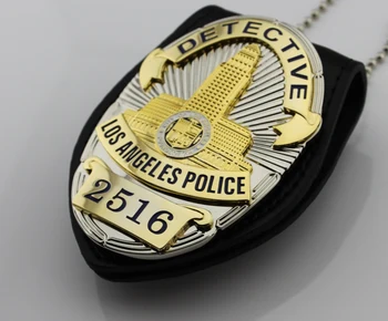 

DETECTIVE LOS ANGELES POLICE 2516 - Replica TV /Movie Prop pin Badge Back with Belt Clip Leather Holder and Neck Chain