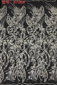 

top quality white color embroidered net lace fabric with sequins african beads lace nigeria tulle net lace for wedding dress