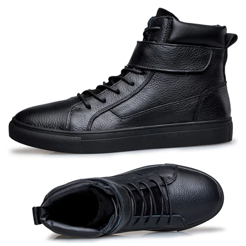 Brand Hot Sale Winter Working Shoes Comfortable Genuine Leather Men Plush Warm Boots High Top Sneakers