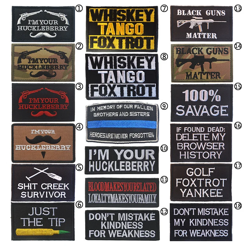 Funny Words Military Patches I am Your Huckleberry Hook Back Tactical Patch Combat Embroidered Badges for cloth bag hat | Дом и сад