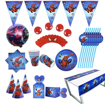 

Spider man Party supplies Set Box Napkins Plates Tablecloth Cups Knives Forks Spoons Spiderman Birthday Party Decoration Kids