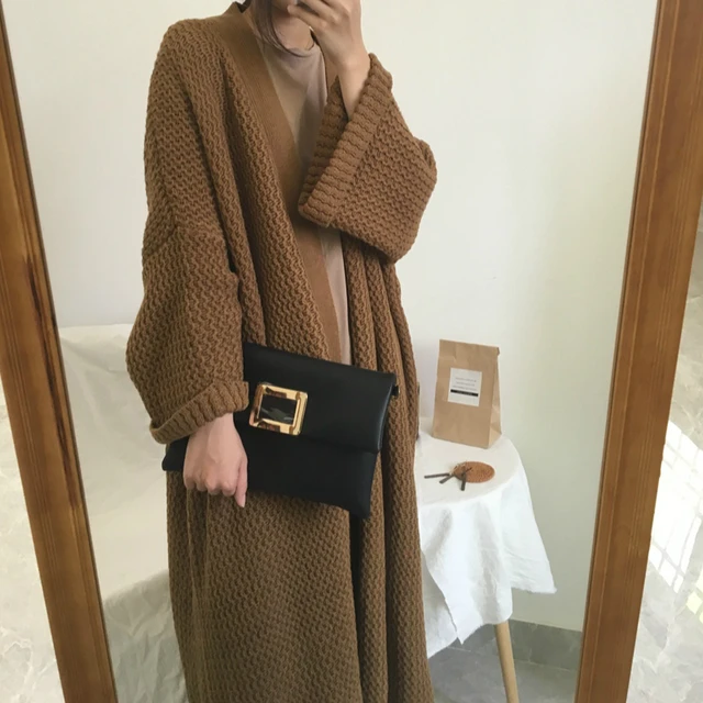 Women Winter Camel Color Oversized Long Sweater Coat Thicken Wool Knitted  Cardigan Jacket Outerwear Big Sleeve - Cardigan - AliExpress