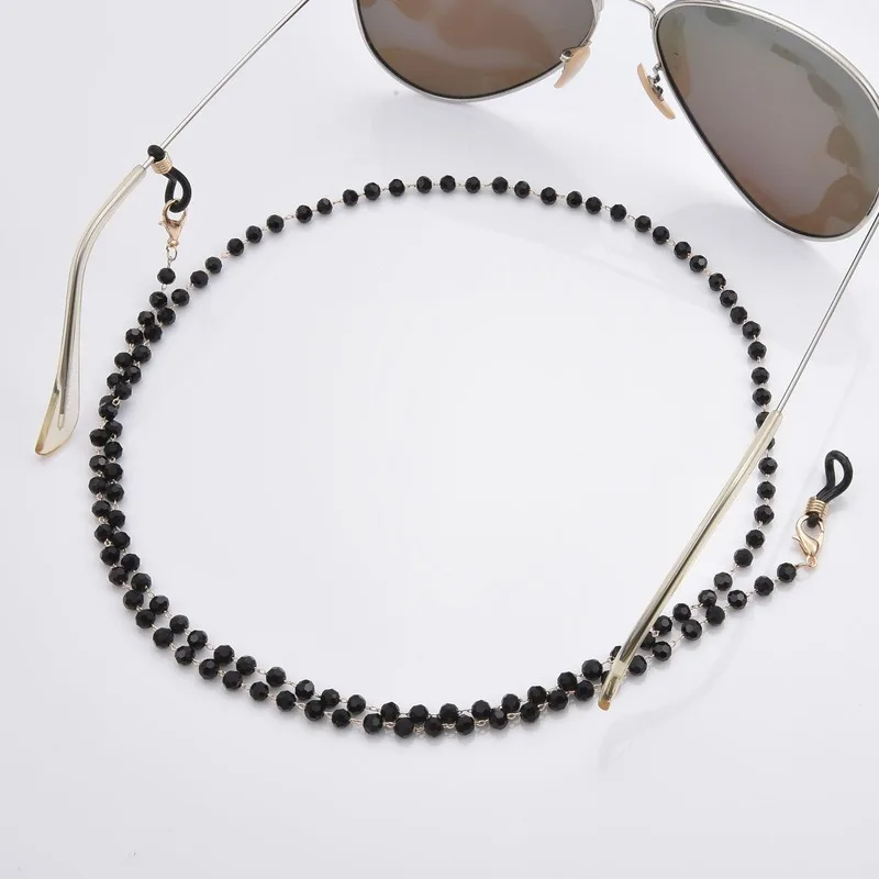 Handmade Black Crystal Bead Chain Reading Glasses Chain Women Sunglasses Cords Eyeglass Lanyard Hold Straps Eyewear Retainer