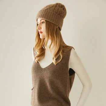

4 colors woman Autumn winter solid color real 100%cashmere hat best matched New cashmere woman Warm skullies