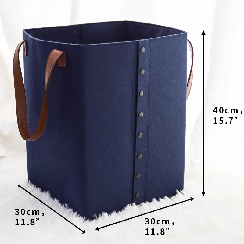 Складная войлочная сделанная вручную корзина креативная Кнопка сумка для хранения игрушечная коробка для хранения одежды коробка для хранения гостиной органайзер для мелочей - Цвет: felt-dark blue