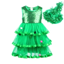 Flofallzique/блесток платье девочки костюм со шляпой зеленый 3 слоя милый юбка-пачка; детская одежда для рождественского бала Вечерние