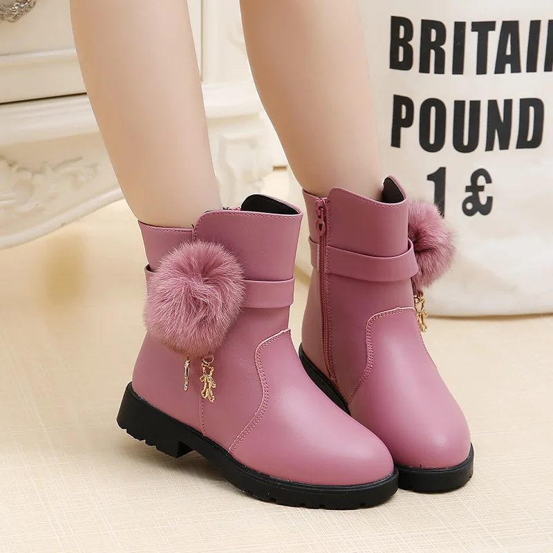 

Magic Adorable Rabbit Girls gong zhu xue Really Furry Ball Leather Short Boots Snow Boots CHILDREN'S Martin Boots 2019 Winter Ne