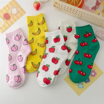

Jeseca New Arrivals Cotton Women Socks Peach Banana Strawberry Cherry Print Japanese Kawaii Short Socks for Woman Christmas Sock