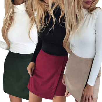 

Women High Waist Skirt Unregular Solid Color Skirt Package Hip Mini Skirts Юбка Женская Skirts Womens Faldas Mujer Moda 2020