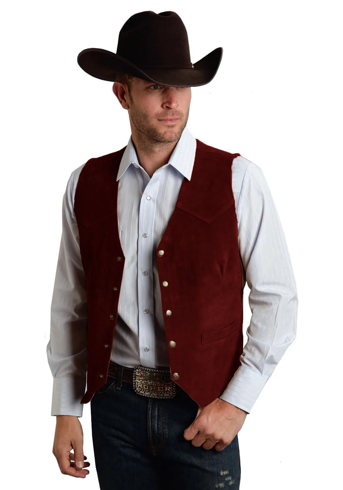 Men's Cow Leather Western Denim Suit Vest Steampunk Style Waistcoat Single Breasted Chaleco Hombre 6