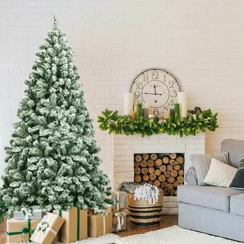 

6 Ft Snow Flocked Artificial Christmas Tree 600 Branch Tips High Quality PVC Material Foldable Metal Stand Indoor Decorations
