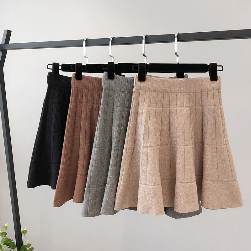 Трикотажная плиссированная юбка Женская Плюс Размер Осень Зима школьные юбки бальное платье эластичная талия Корейская винтажная Harajuku мини юбка Новинка
