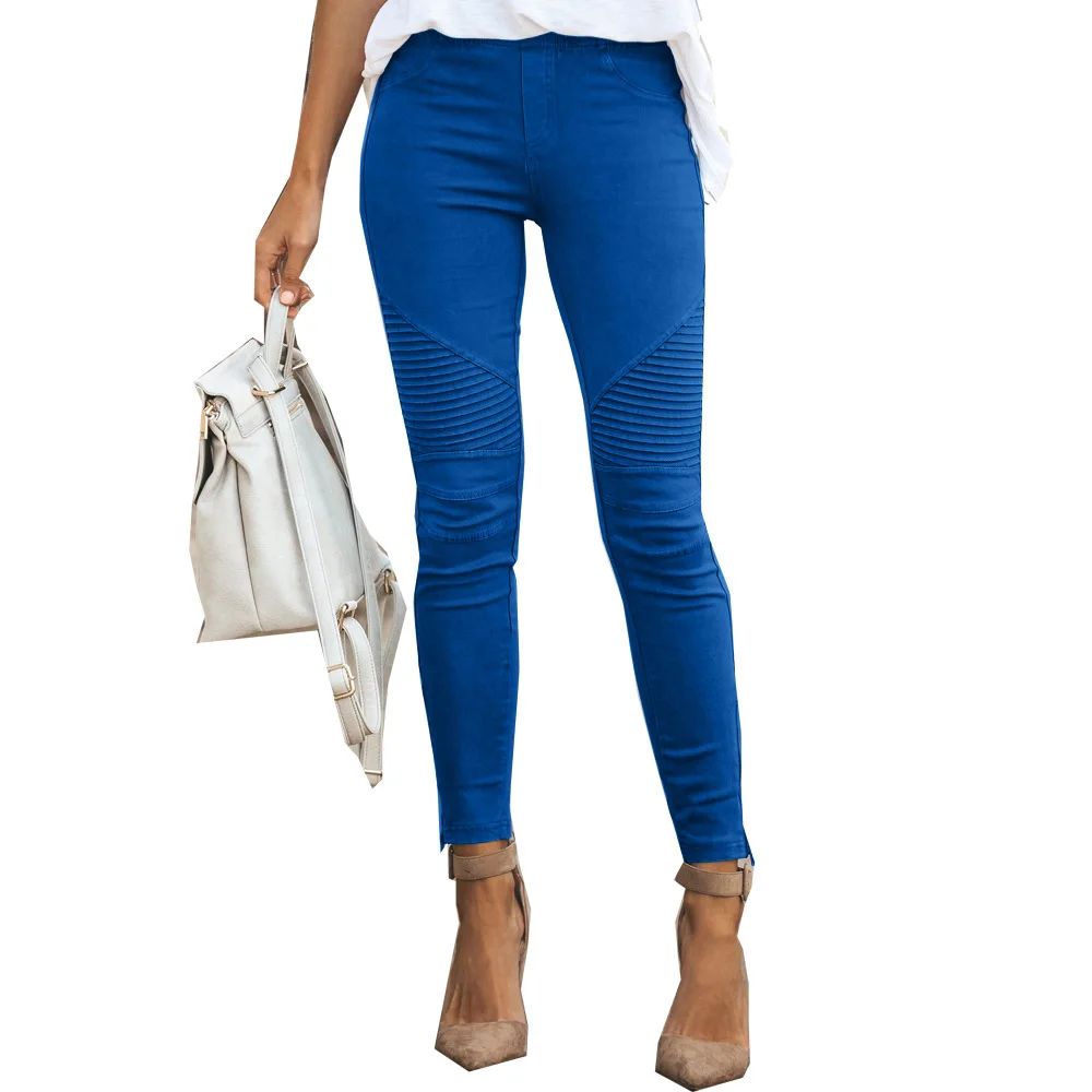 Women's Jeans Leggings Woman Clothes Leggings Mom Imitation Jean Slim Leggings Elastic Trousers Skinny Pantalon Female Black Red - Цвет: Синий