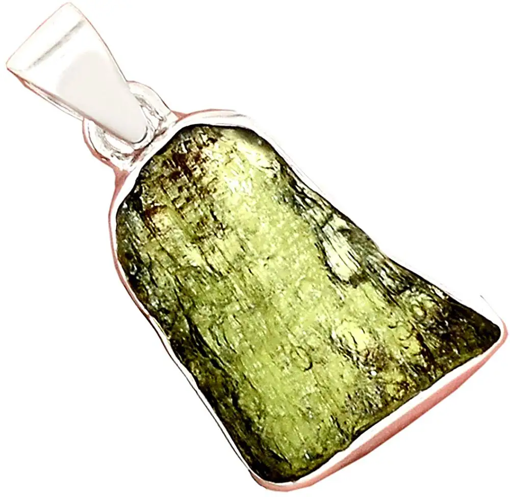 

Genuine Czech Moldavite Pendant 925 Sterling Silver,31.8 mm,AP6810