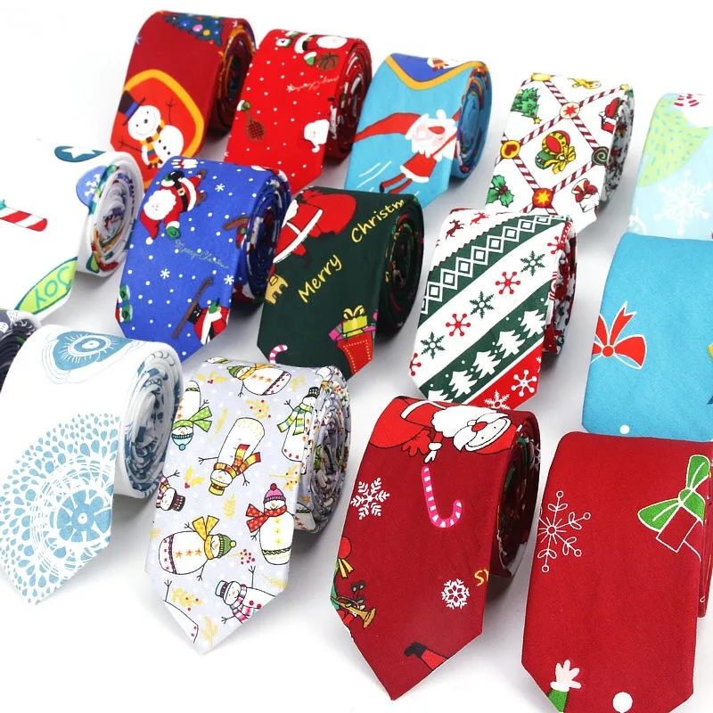 

2020 Brand New Christmas 6cm Tie Red Blue Green Printed Necktie Santa Claus Snowflake Christmas Tree Neck Tie For Festival Gifts