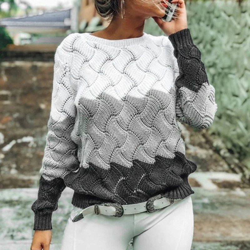 

LASPERAL 2019 Women Winter Long Sleeve Crewneck Knitted Pullover Sweater Vintage Splice Casual Fall Women Sweaters Pullovers Top