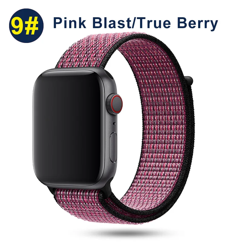 Pink Blast Berry Ремешок UEBN для Apple Watch Series 5 4 3 band 44 мм/40 мм Спортивная петля для iwatch band 5 42 мм 38 мм ремешок браслет нейлоновый ремешок для часов - Цвет ремешка: Pink Blast Berry