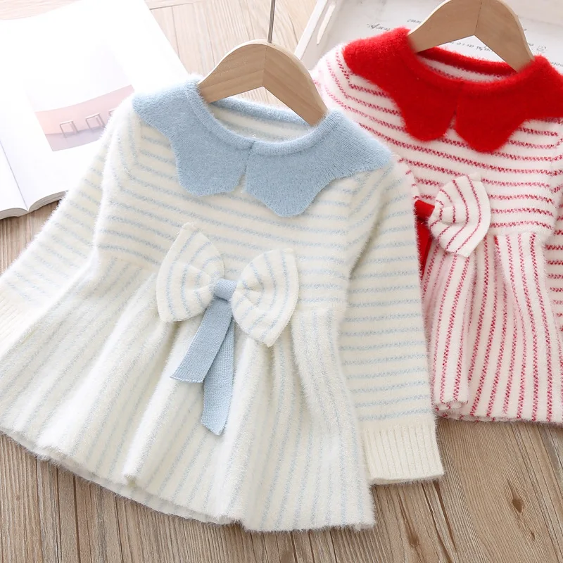 Для девочек clothes2019 летняя новая одежда для малышей Круглый воротник печати платье для девочек полосатые штаны два комплекта из Детские