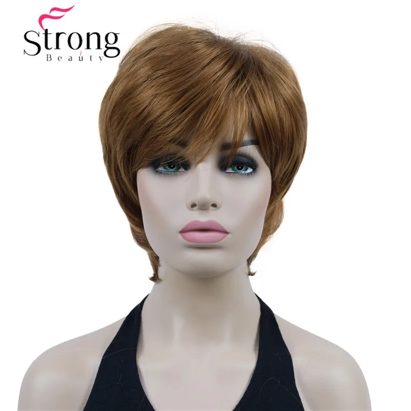 StrongBeauty Short Layered Light Auburn Thick Fluffy Full Synthetic Wig synthetic wig