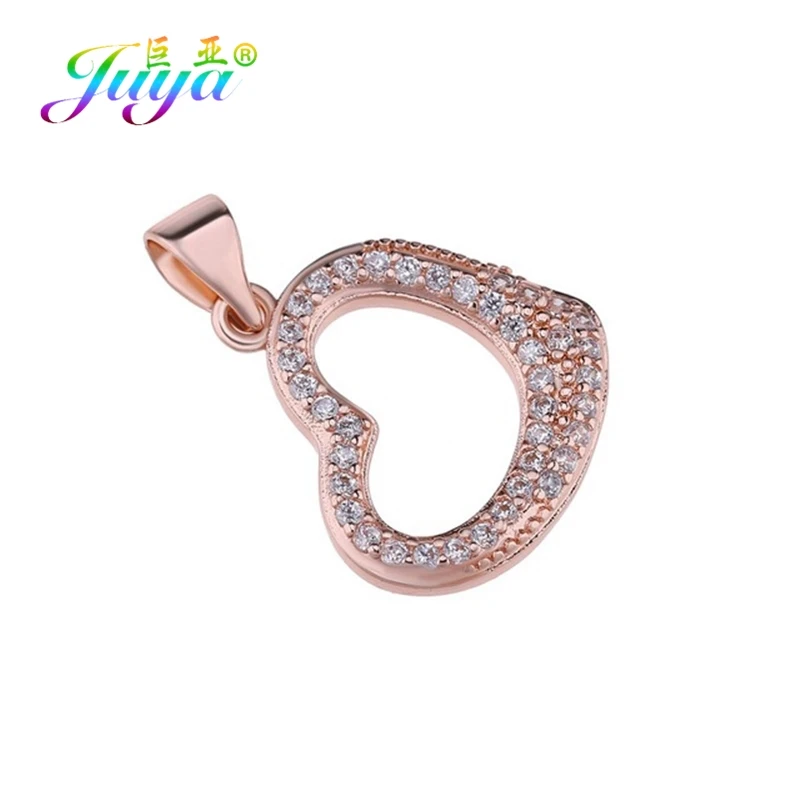 Juya DIY микро паве Циркон Любовь подвеска в форме сердца аксессуары для ювелирных изделий браслет ожерелье изготовление сережек фитинги