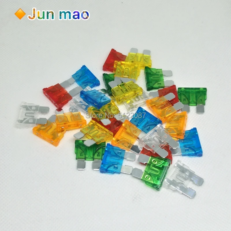 Glass Tube Fuses 30Pcs Standard Auto Blade Fuse for Car 5 10 15 20 25 30 AMP Car Fuse Auto White Yellow Red Blue Orange Green