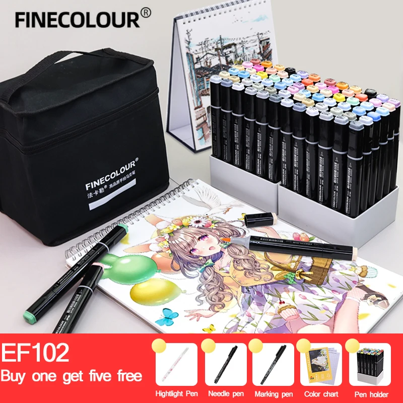 Двусторонняя мягкая кисть Finecolour EF102 профессиональные художественные маркеры для