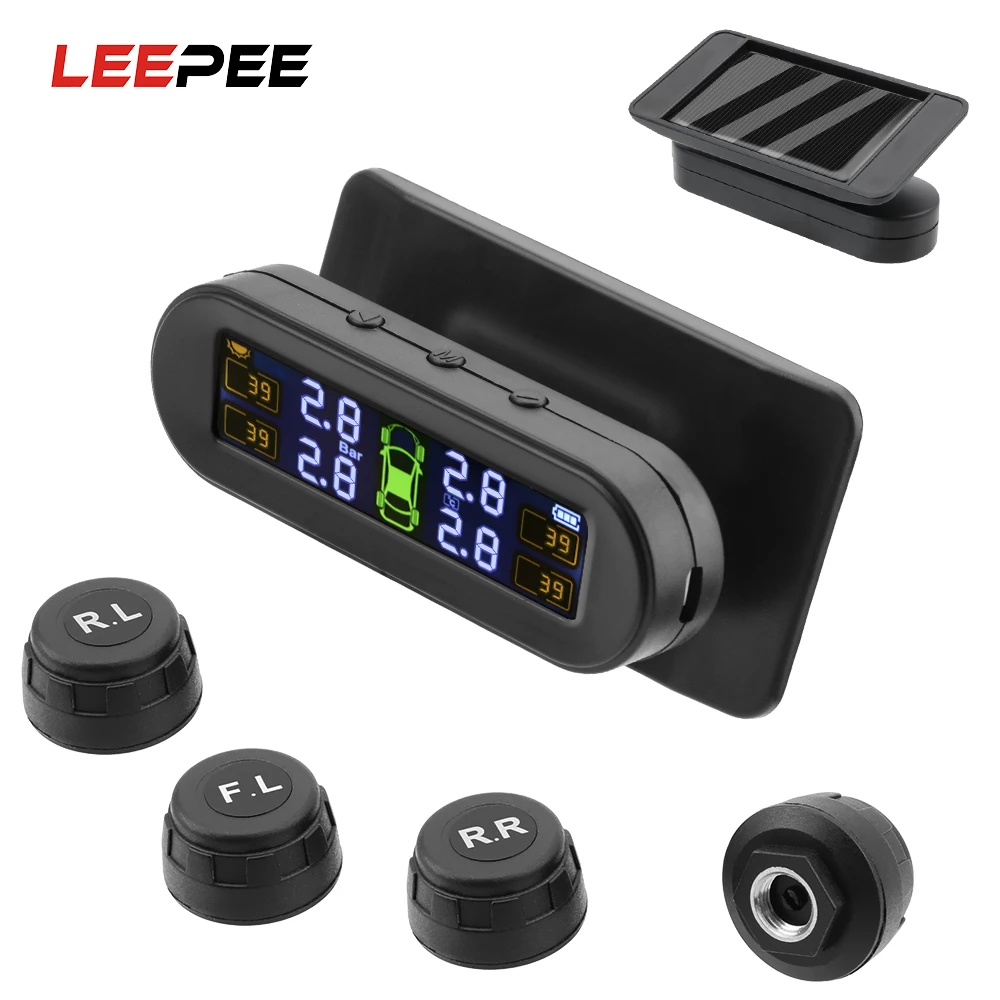 

Car Tyre Pressure Monitor Solar TPMS Tire Pressure Monitoring System With 4 External Sensors Temperature Warning Fuel Save