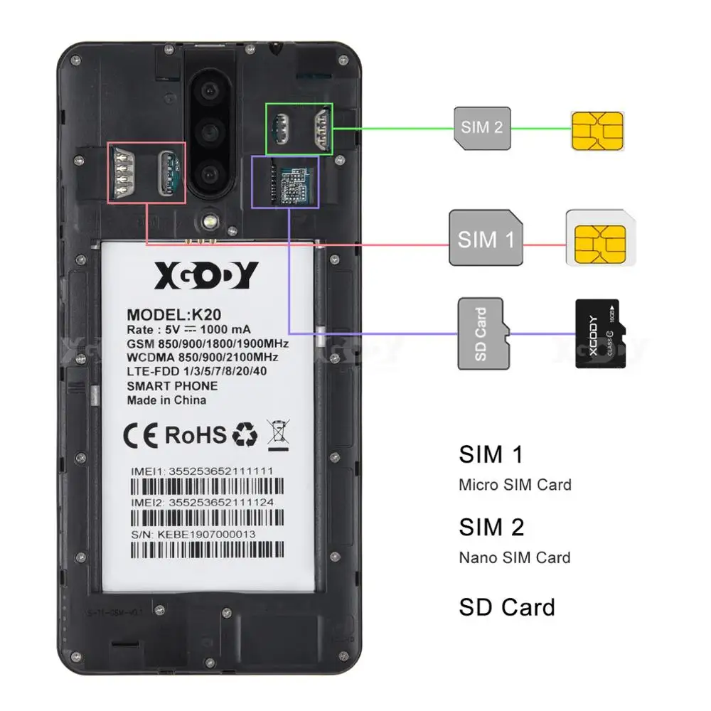 XGODY K20 смартфон с 5 дюймовым дисплеем четырёхъядерным процессором MTK6737 ОЗУ 2 Гб ПЗУ